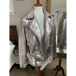Walter Baker Lamb Leather Jacket Metallic Silver 8/L, BNWOT